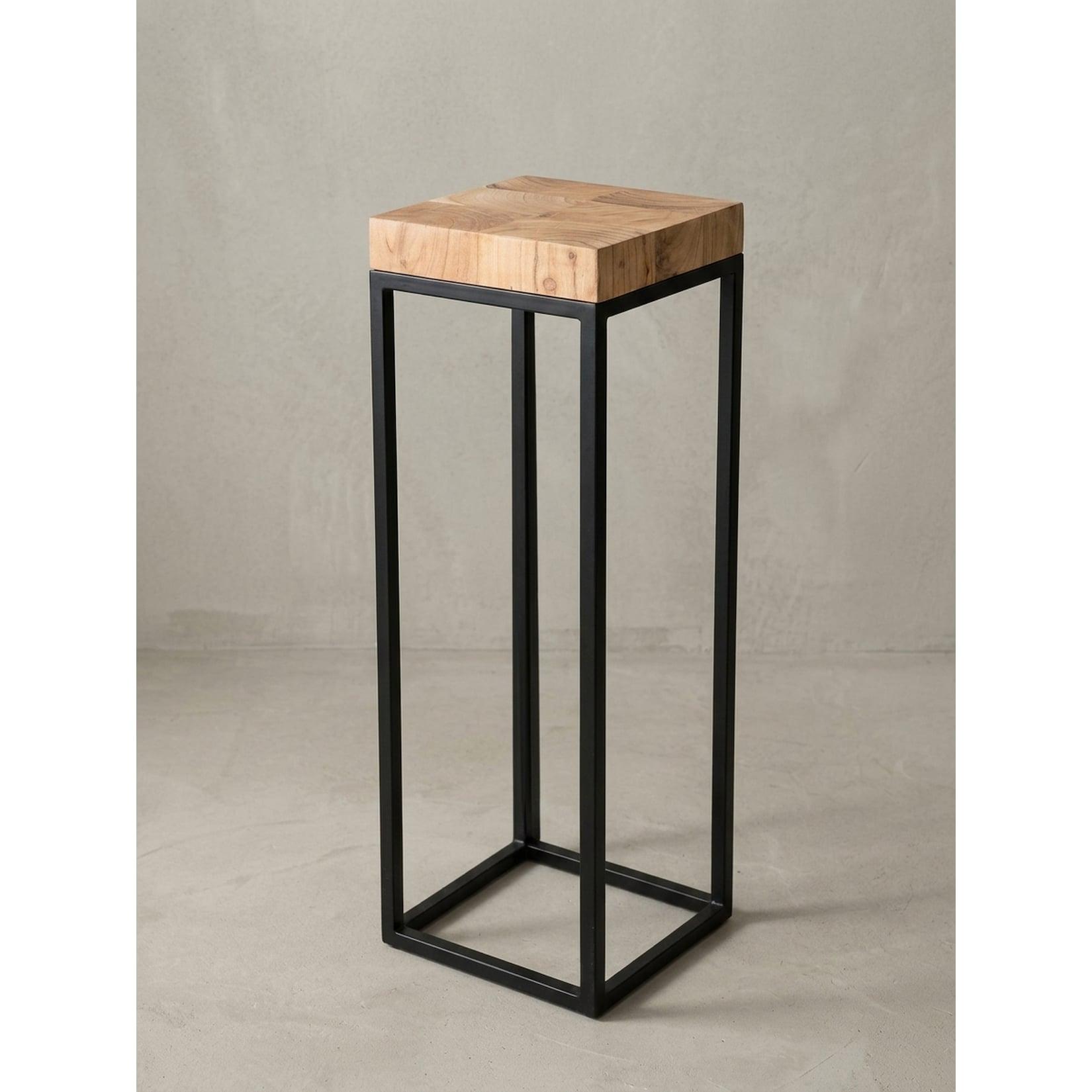 KADIMA DESIGN Massiver Holz-Beistelltisch, Akazienholz und Metall, Industriedesign, 30x97x30 cm.
