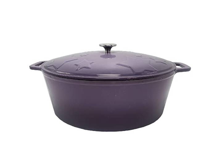 Grillfürst Dutch Oven Sternentöpfchen 12 Liter - lilafarbener Gusseisen Bräter mit Henkeln und pflegeleichter Emaillierung, ovaler Schmortopf für Grill und Herd