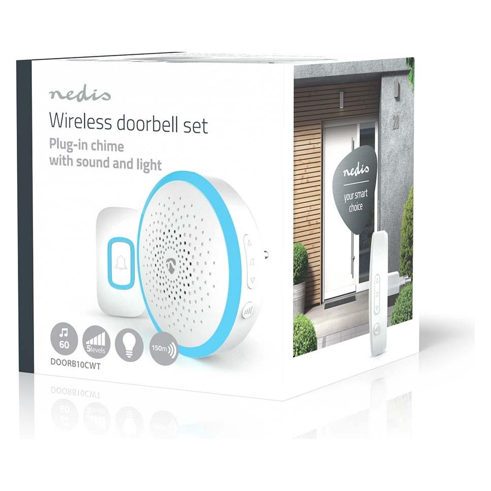 Nedis Drahtloses Türklingel Set | Netzstromversorgung | 220 - 250 V AC | 1x CR2032 | Lautstärke: 80 (DOORB10CWT)