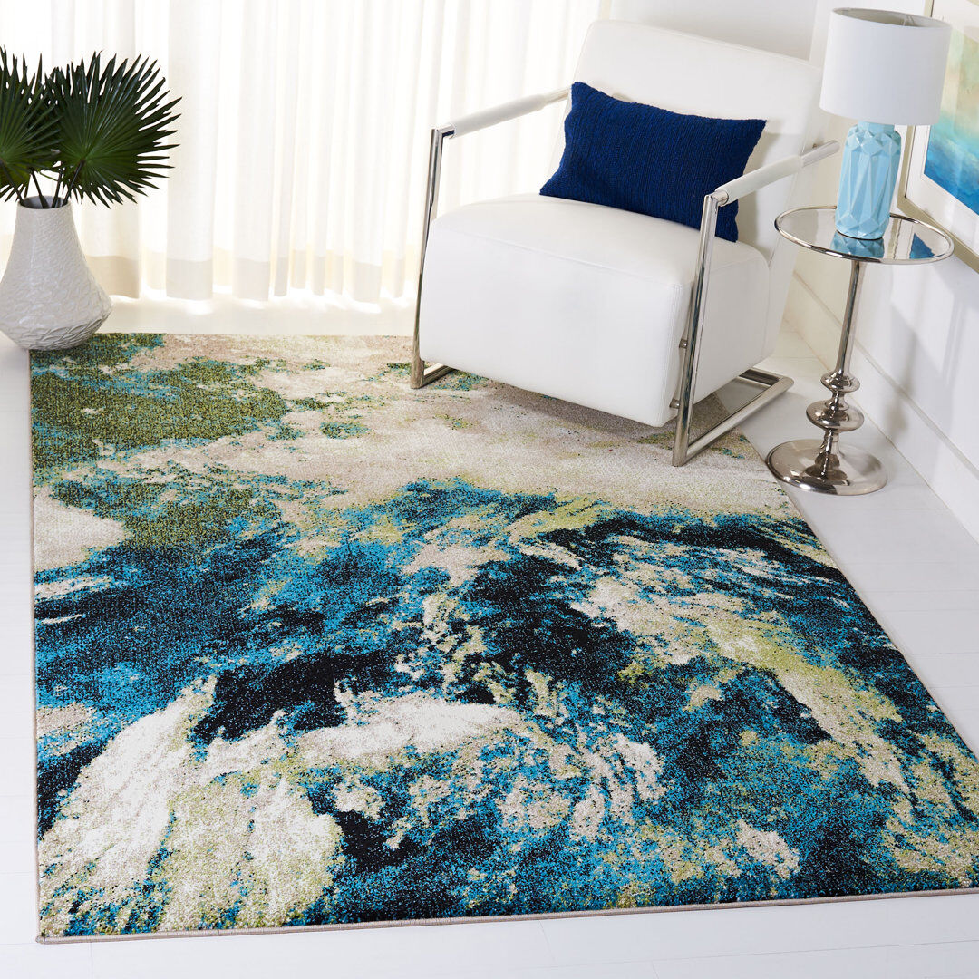 Ivy Bronx Airi Abstract Area Rug Navy Rectangle 160 x 229 cm