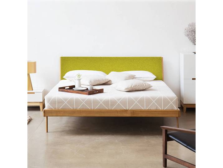 Bett Typ A 160 x 200cm Stoff Muya Gelb/Braun/Eiche Eiche