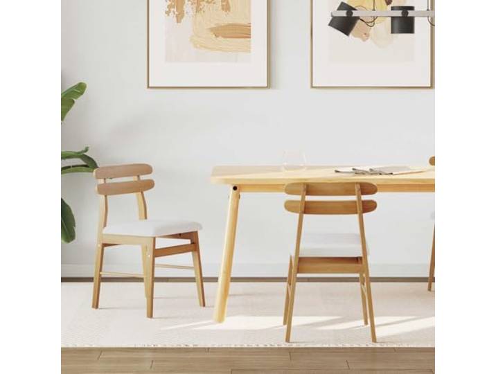 NLQMSU Esszimmerstuhl, 2 Stück, massives Gummibaumholz, natürlich und klar Komfortables Kissen inklusive, Rahmen aus massivem Gummibaumholz, lackiert, Retro-Stil, rechteckig, pflegeleicht