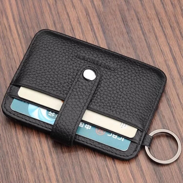 INF Porte-cartes mince, étui pour cartes minimaliste en cuir PU Le noir