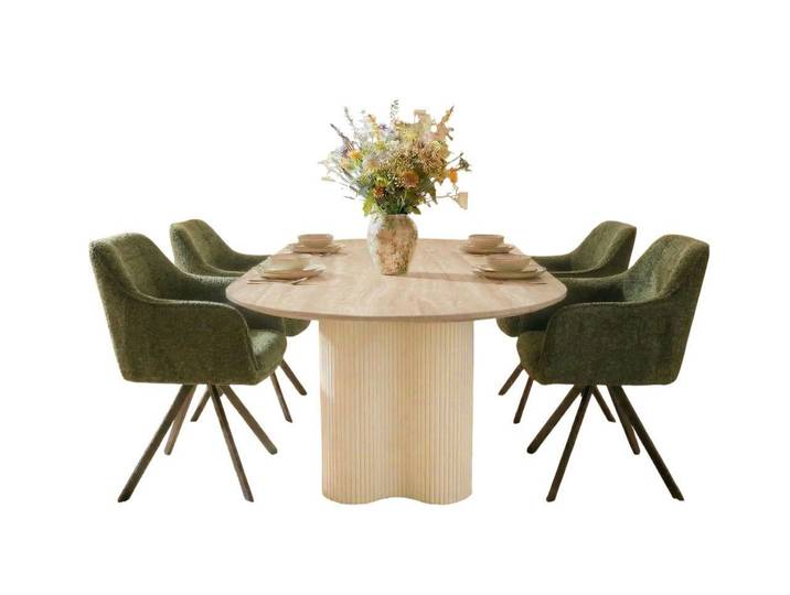 Vintagehaus Essgruppe Bari 180 Travertin Metall + 4 Stühle Raster