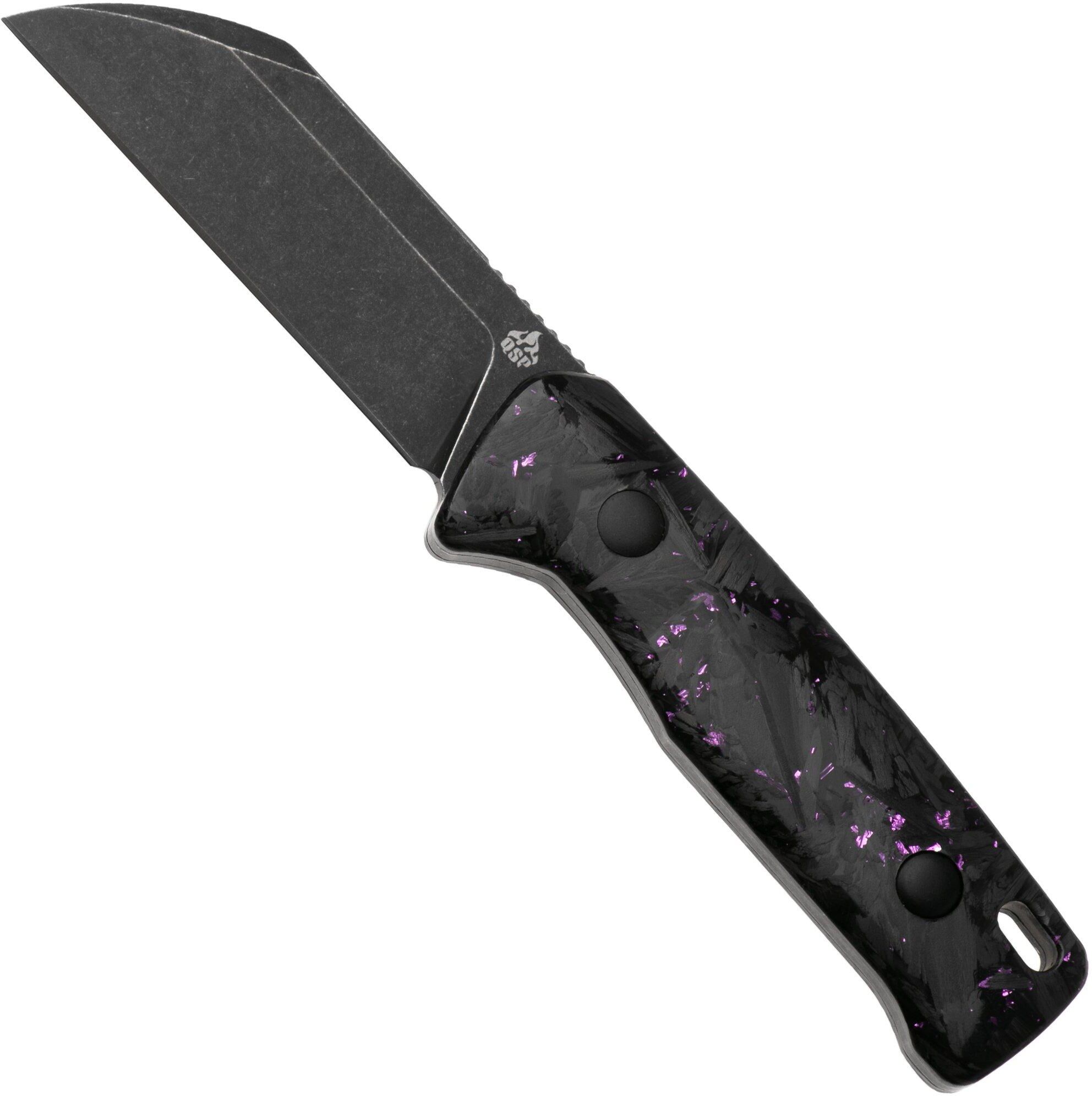 QSP Knife Baby Penguin QS130BP-E2 Blackwashed 14C28N Purple Shredded Carbon, coltello fisso