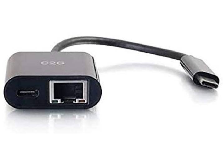 C2G Adaptateur USB C vers Ethernet avec alimentation - Noir - Adaptateur réseau USB-C pour MacBook Pro\, iPad Pro\, Dell Latitude\, Google Pixel\, Chromebook\, Huawei et plus encore