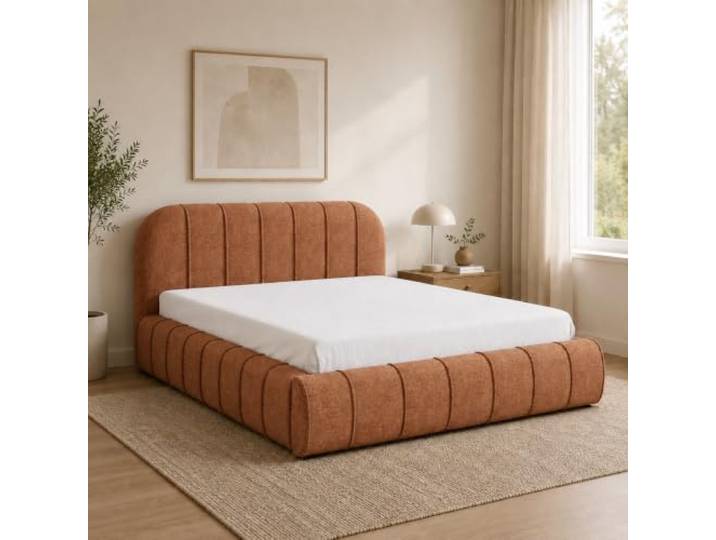Home Collective Polsterbett Doppelbett Bett mit Stauraum und Metall-Lattenrost Schlafzimmer Jugendzimmer Möbel weicher Stoff modernes Design Längspolsterung 120x200 cm Orange