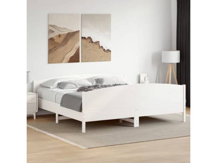 Xolmizyn Massivholzbett 180x200 cm aus Kiefernholz, Doppelbett weiß lackiert, stabiles Schlafzimmermöbel mit Lattenrost und Kopfteil