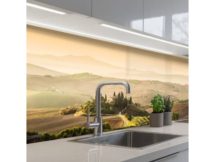 KitchenYeah crédence de cuisine Paysage Toscane Lumière du Matin 250x80cm