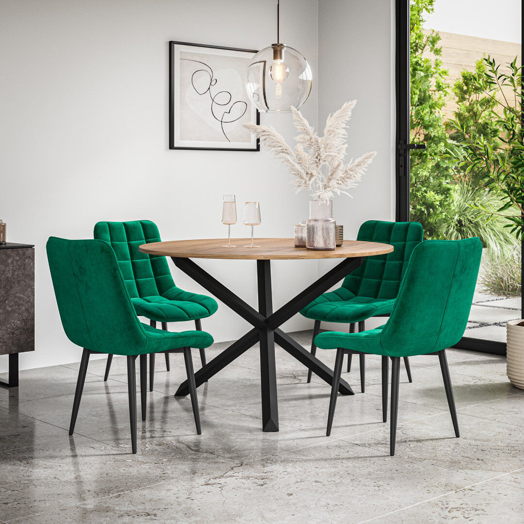 Metro Darcus 120cm Round Dining Table Set with 4 Nova Velvet Chairs Tan/Black/Green 4