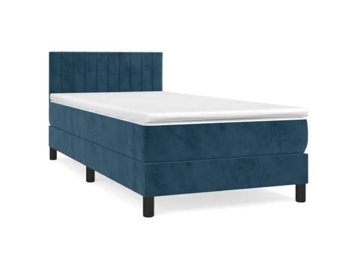 PUGYNBK Boxspringbett, Samt, Dunkelblau, 100 x 200 cm Verstellbares Kopfteil, Taschenfederkerne, mittlere Festigkeit, inklusive Matratze und Handbuch
