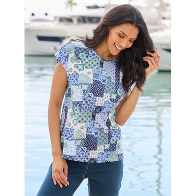 Print-Shirt CLASSIC BASICS "Print-Shirt", Damen, Gr. 40, bunt (ecru, jade, bedruckt), 100% Baumwolle, gemustert, Rundhals, Shirts