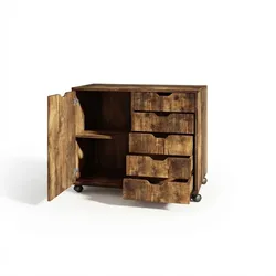 Relaxdays Rollcontainer, 5 Schubladen & 2 Fächer, HBT: 65x78x40 cm, Büroschrank, Aktenschrank mit Rollen, Büro, braun