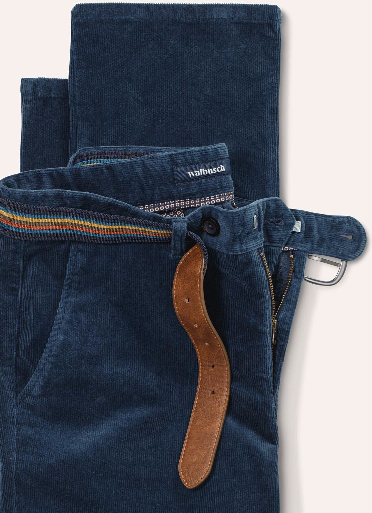 Walbusch Gürtel-Cord Chino, Regular Fit#normale Größen#schlanke Größen#untersetzte Größen, Farbe Blau, 62, inklusive Gürtel elastisch und bequem Herren