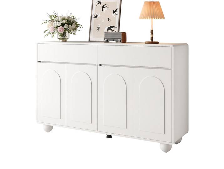 Flieks Sideboard geschwungene Türen PB MDF Metallfüße modern, Weiß, 38x89x140 cm, Kleinmöbel, Kommoden, Sideboards