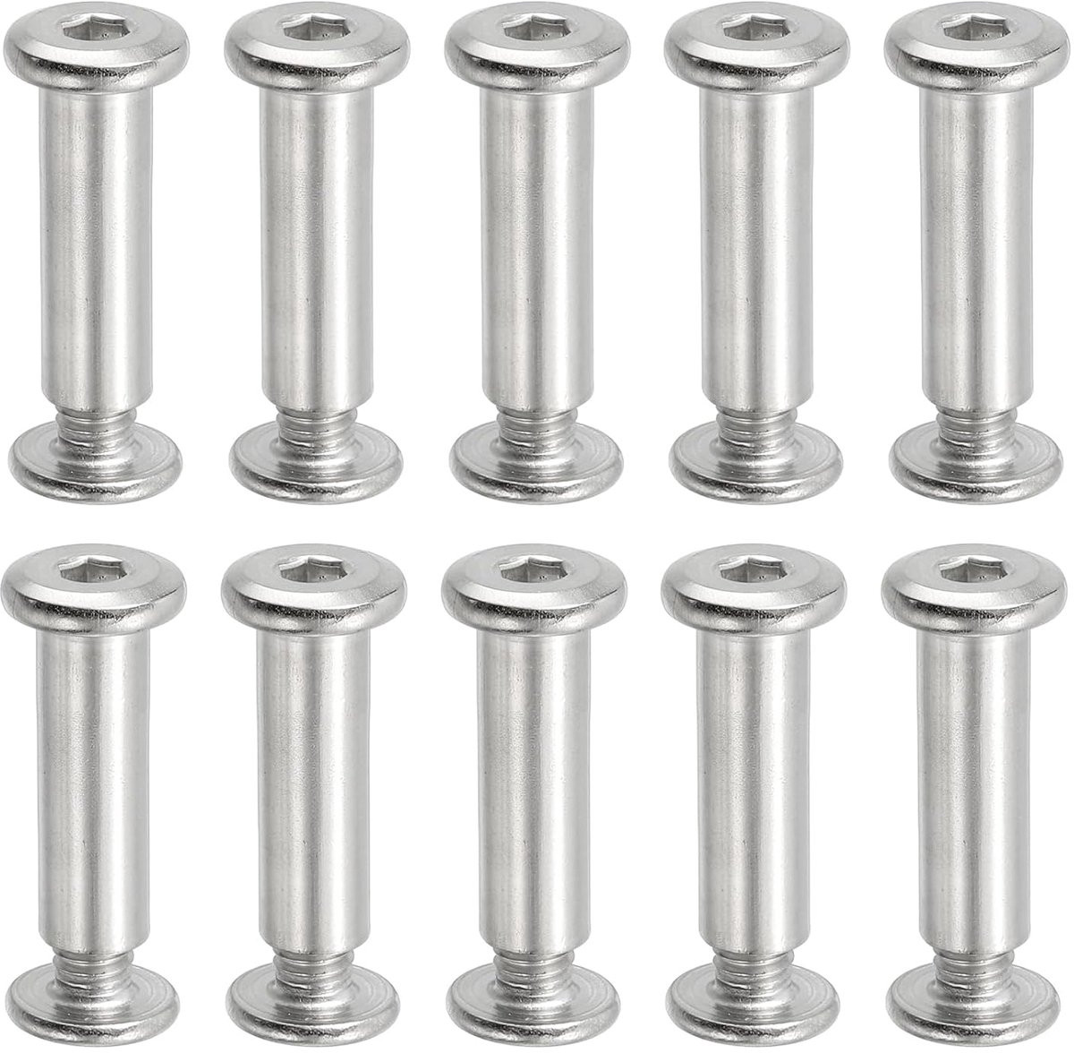Zeskantschroeven met moeren voor meubelreparatie, M6 x 25 mm, zilver