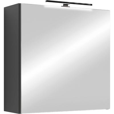 Spiegelschrank BYLIVING "Serie Spree, in vielen Breiten erhältlich", schwarz (anthrazit), B:60cm H:60cm T:15cm, FSC-zertifizierter Holzwerkstoff, Schränke, Spiegelschrank, Soft-Close, LED Beleuchtung mit Schalter- und Steckdosenbox