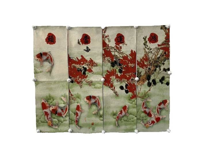 Brocart traditionnel chinois à quatre écrans, broderie, motif de poisson rouge, peinture décorative, conception de couleur ancienne, bonne chance continue