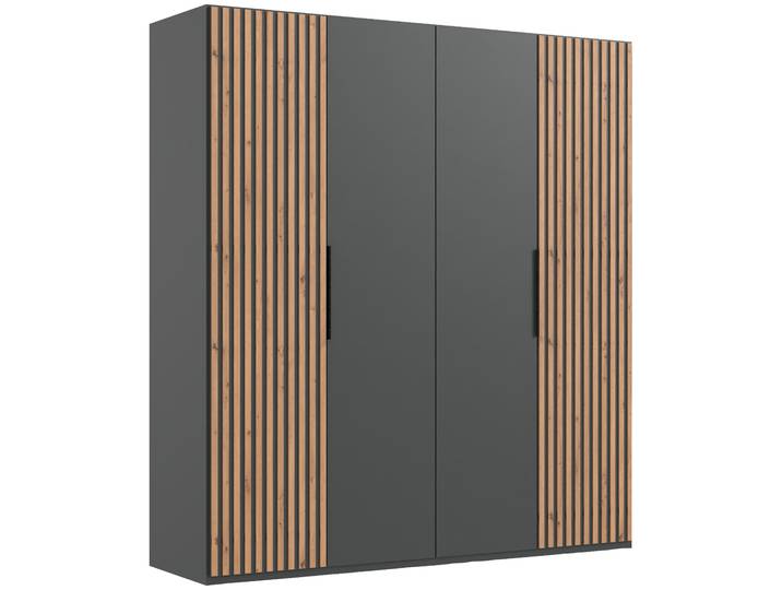 Drehtürenschrank WIMEX Andorra by fresh to go , schwarz (graphit, akustikpaneel optik artisan eiche nachbildung), B:200cm H:216cm T:58cm, Holzwerkstoff, Schränke, Drehtürenschrank, Mit 3D-Leisten für Akustikpaneel-Optik