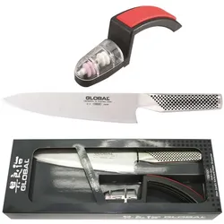 Global Messer Global Starterset Kochmesser und Schärfer, Küchenmesser, Silber