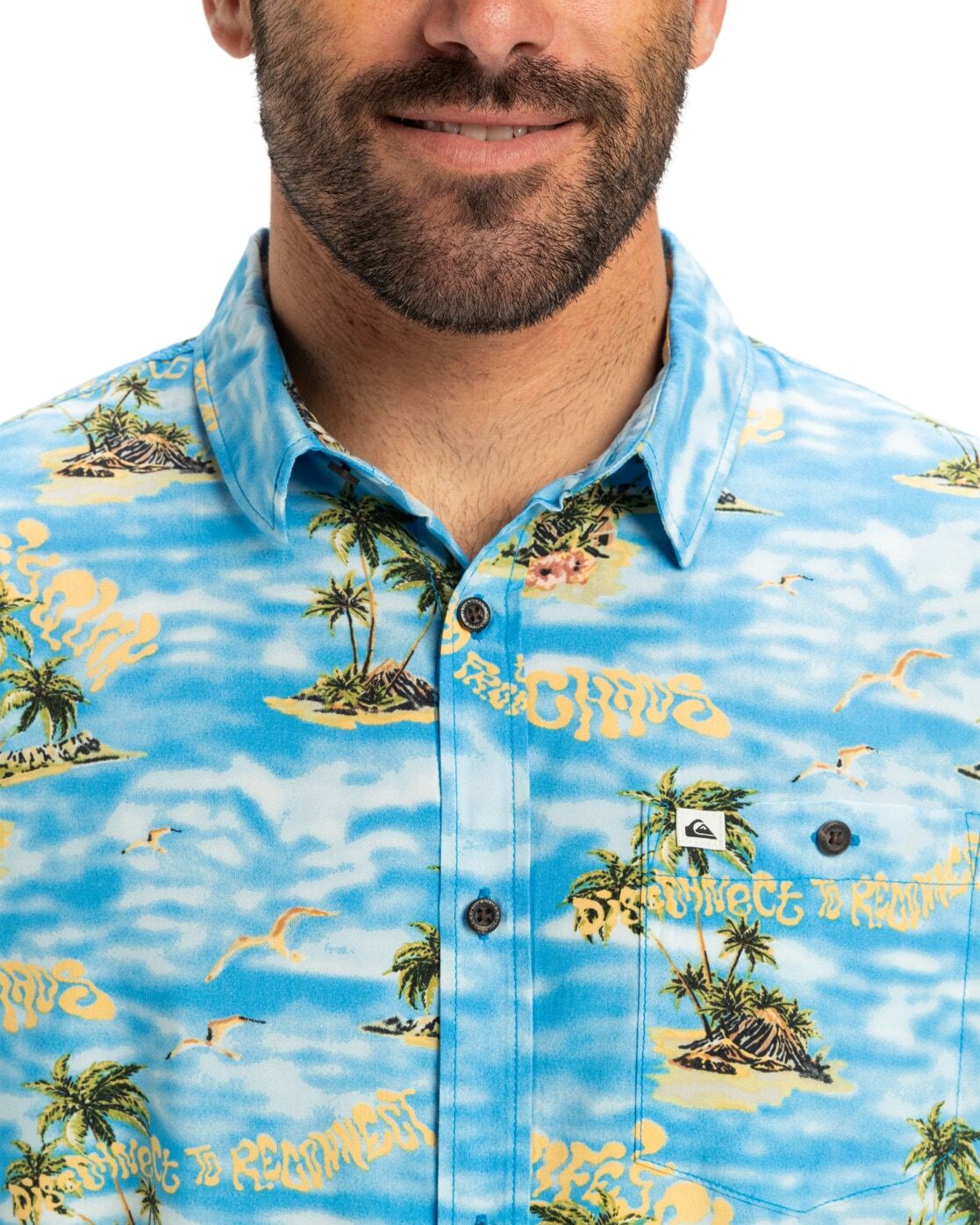Kurzarmhemd QUIKSILVER "Safe Paradise", Herren, Gr. M, blau (blau naturama 32x32), Obermaterial: 100% Viskose., Hemden Kurzarmhemd blau naturama 32x32 M
