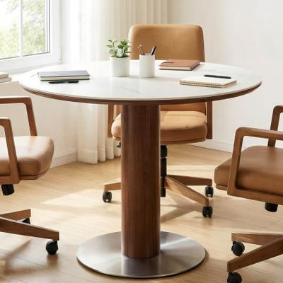 Bluebell 31.5 Inch Round Conference Table for 2-4, Office Meeting Table with Thicken Sintered Stone Tabletop