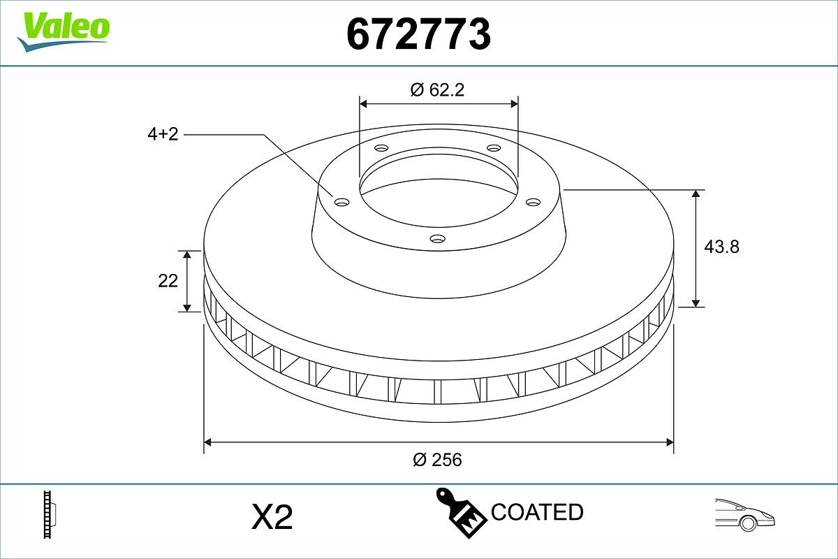 Valeo Bremsscheibe 672773 Vorderachse Belüftet 256mm 22mm Für Kawei Auto Hyundai (Beijing) Kia