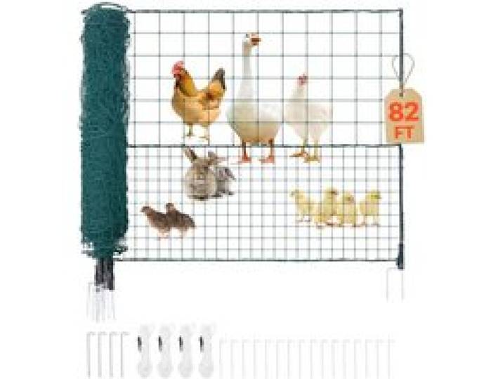 VEVOR Begrenzungszaun 25x1,25 m, Weidezaun aus PE, Mobiler Hundezaun mit Doppelspitzenpfählen & Abspannseilen, Hühnerzaun, Gartenzaun, Campingzaun für Hunde, Hühner, Pflanzen, Außenbereiche
