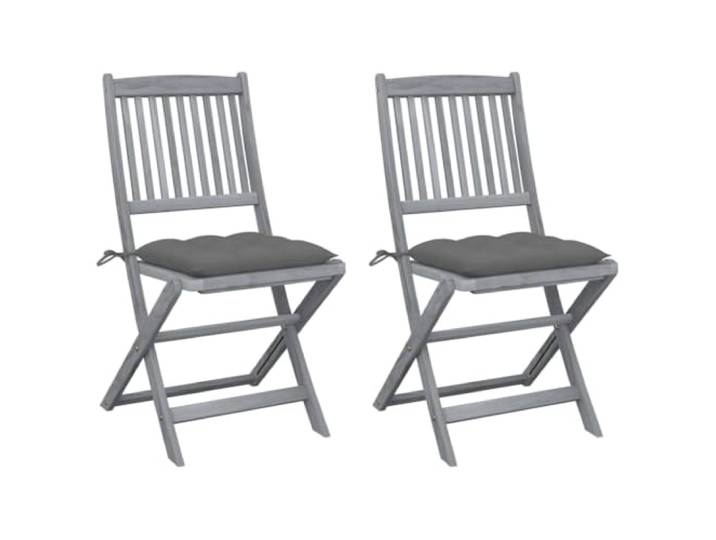 KUTYWEXFM Klappbare Gartenstühle 2er Set mit Kissen Akazienholz Grau Komfortable Sitzgruppe für Terrasse, Balkon und Innenhof mit weich gepolsterten Kissen zum praktischen Anbinden.