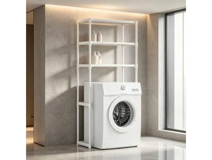 kumamart 3 Etagen Waschmaschinenregal, Überbau Regal für Waschmaschine Bad Platzsparendes Überbauregal für die Waschmaschine mit schnellem 3-Schritte-Aufbau.(White)