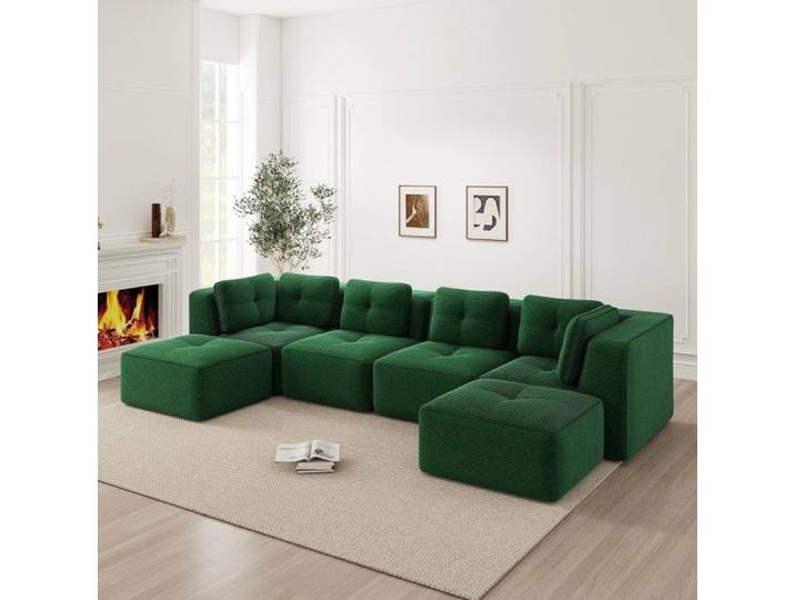 Canapé d'Angle Modulaire sans Cadre Sofa en U avec Pouf Canapé-lit Profond Design Antidérapant Aucun Montage Requis Velours