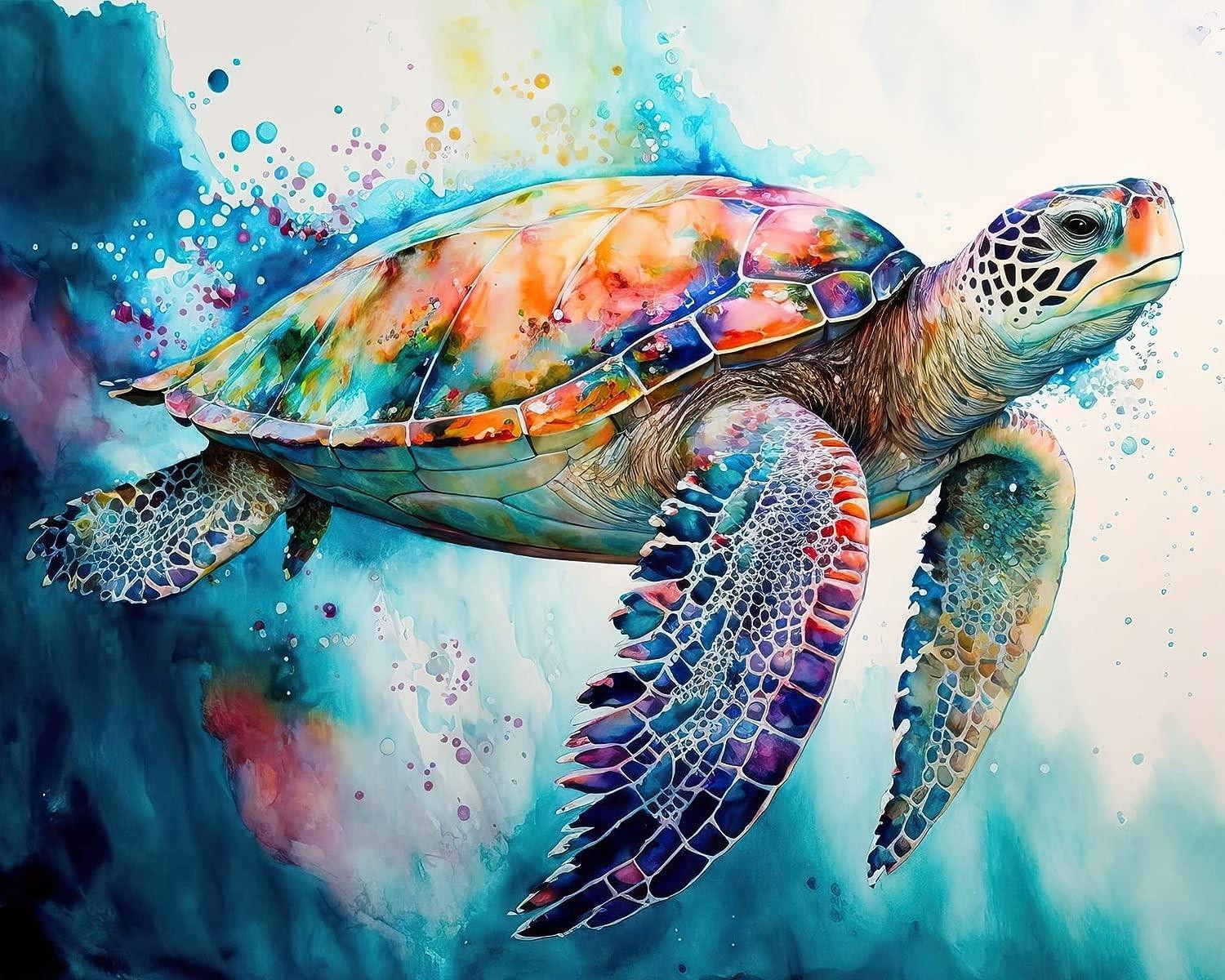 Schilderen op nummer voor volwassenen met zeeschildpad