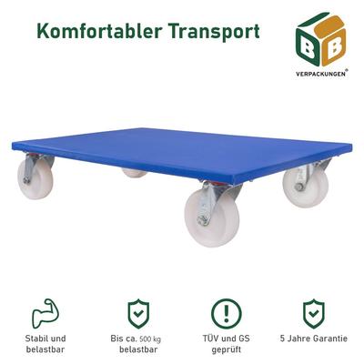 12 x Möbelroller (800 x 500 x 165 mm) 500 kg Traglast 4 Kunststoff-Lenkrollen spurloses Lenkverhalten Möbelhund BB-Verpackungen
