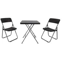 Lex Bistroset Sitzgruppe Gartenmöbel 3-teilig schwarz Rattan-Holz Optik