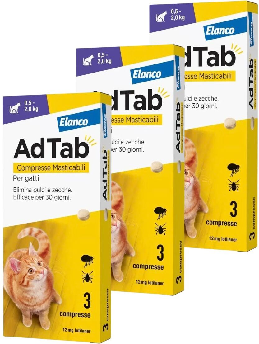 AdTab Compresse Masticabili Gatto 0,5-2kg 12 MG KIT 9 COMPRESSE