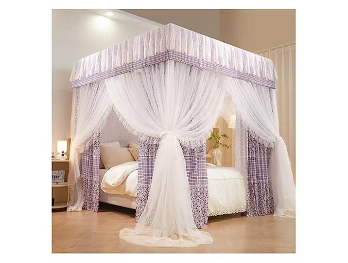 Betthimmel Lila Luxus Bett Vorhang, Home Schlafzimmer Dekoration Bett Baldachin, Vier Jahreszeiten Doppelschichtiger Abnehmbarer Bettvorhang, Für Einzelne Doppelbetten (Color : Style2, Size : 120x20