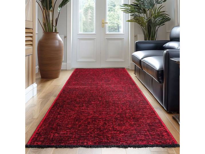 Carpetsale24 Tapis Runner en Coton Chenille Rouge 80x250 cm Lavable Antidérapant et Doux Pour Salon Chambre & Couloir