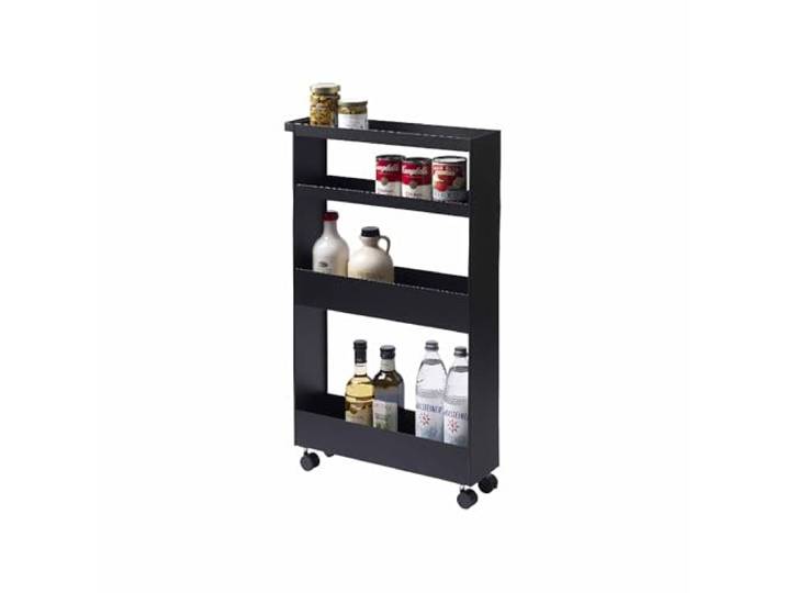 YAMAZAKI 1807 Tower Slim 4Tiered Storage Cart\, Black\, Steel/Nylon\, 13 x 48 x 80.5 cm