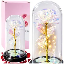 Ewige Rose in einer Glaskristallkuppel, bunte LED-Beleuchtung, 21x11cm