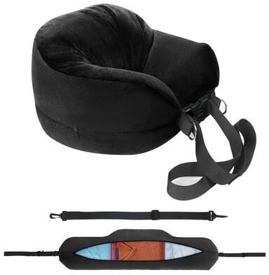 Inspire Curations PackSmart Comfort Pillow Travel Neck Pillow With Fillable Storage & Velvet Cover black 1