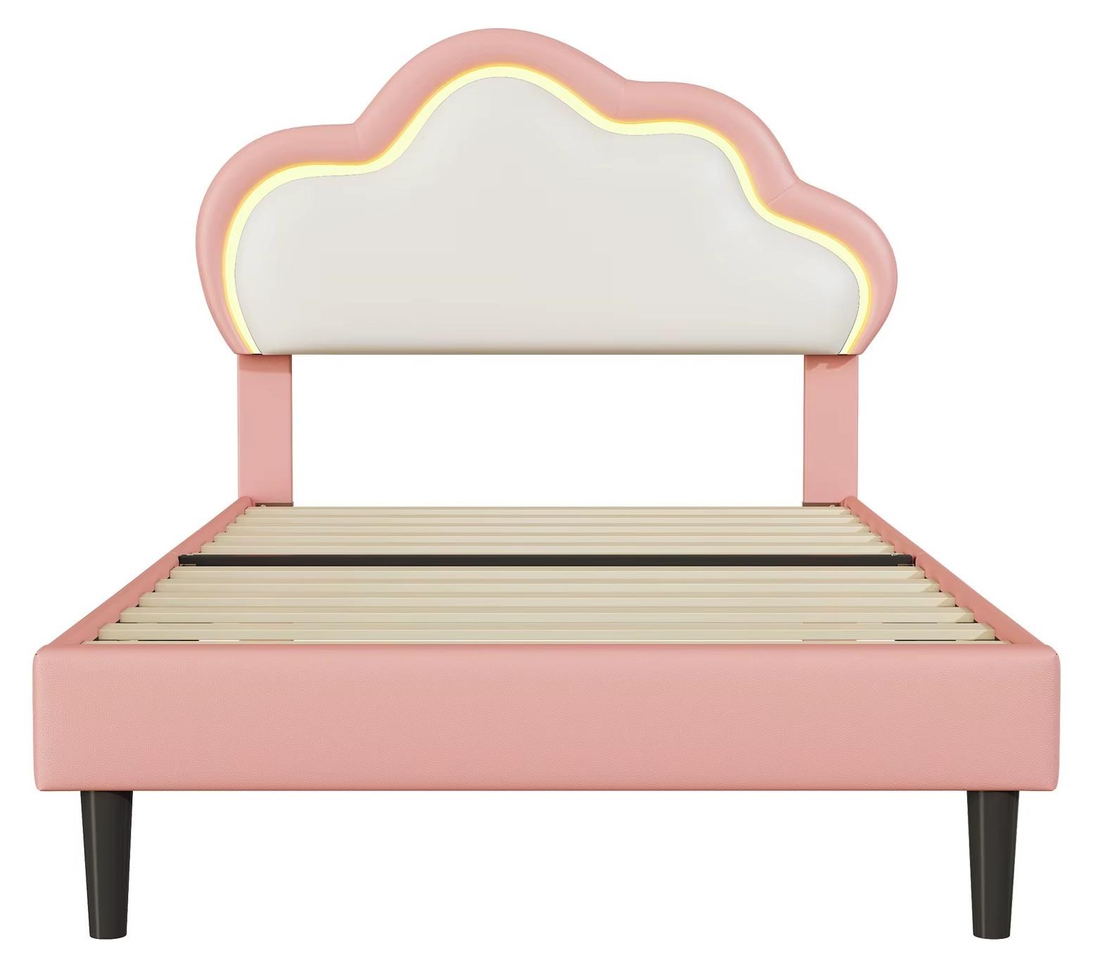 Prinzessinnenbett - Kinderbett 90 x 200 cm - Verstellbares Kopfteil - Gepolstert - Stauraum - Lattenrost - Rosa