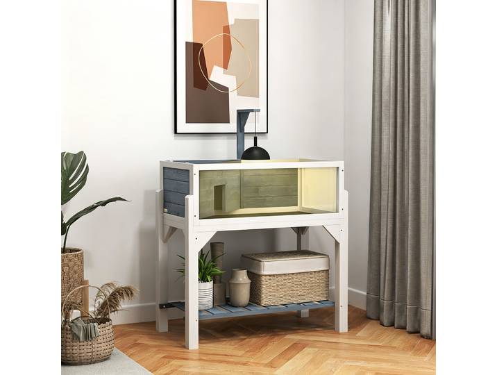 PawHut Maison Tortue sur Pieds Toit Ouvrant 2 Zones 84,5x47,5x90 cm Gris