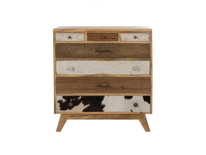 Wohnando Kommode Sideboard Levi aus Mangoholz, Western, Wohnzimmer, Kommode, 6 Schubladen, weiß braun, Schlafzimmer, Wohnzimmer, 80x70x30 cm