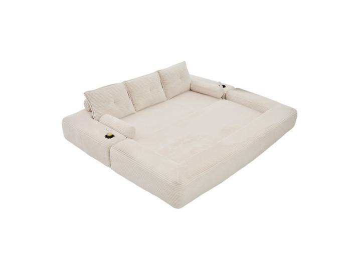 Evryae Schlafsofa mit Cordbezug, Memory-Kissen, Getränkehalter und Seitentaschen, Beige, 232x80x98 cm, Babymöbel & Kindermöbel, Kinderzimmer & Jugendzimmer, Schlafsofas