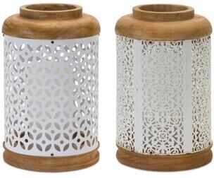 Geometric Punched Metal Lantern (Set of 2) by Melrose in White/brown