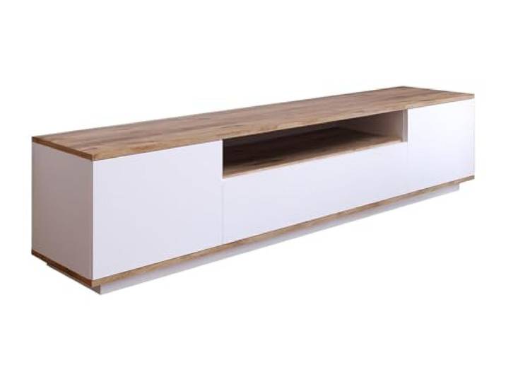 Vente-unique TV-Möbel mit 3 Türen & 1 Ablagefach - Weiß & Holzfarben - LOTULA