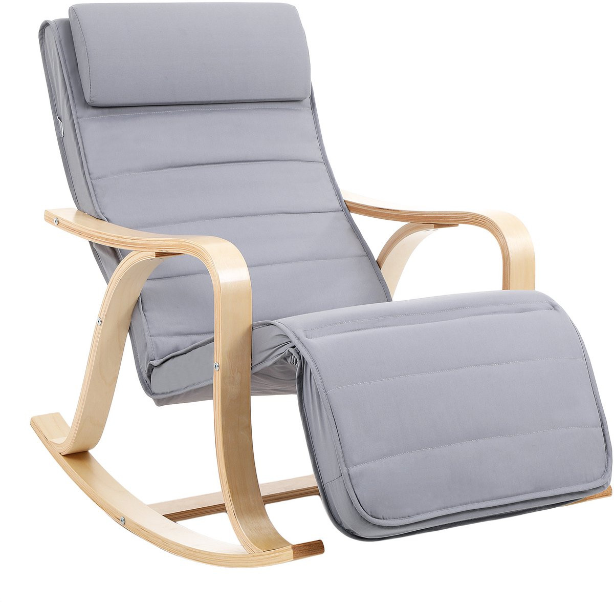 Songmics Relaxfauteuil Scandinavische Schommelstoel van Berkenhout met 5-voudig Verstelbare Voetsteun
