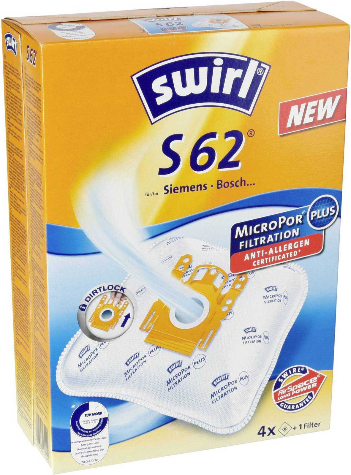 Swirl S62 MicroPor Plus stofzuigerzakken met anti-allergeenfilter, 4 stuks