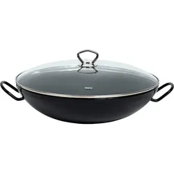 Riess Wok mit Glasdeckel Ø36cm 4L Schwarz Emaille