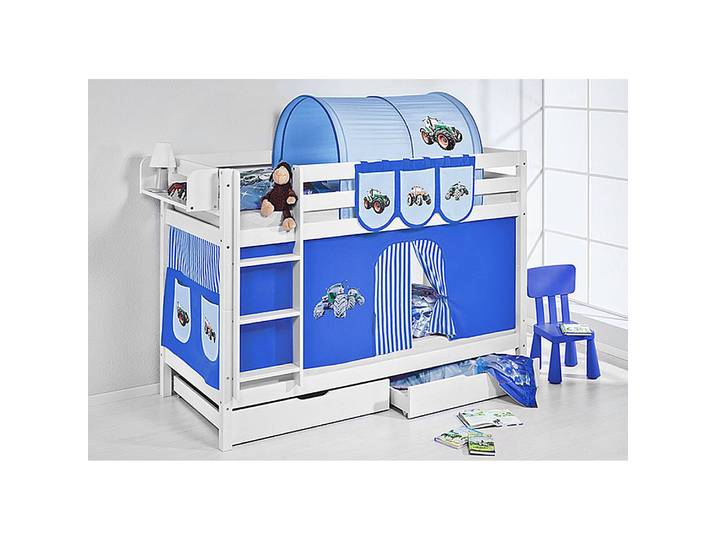 Etagenbett Trecker 90 x 200cm Weiß/Blau